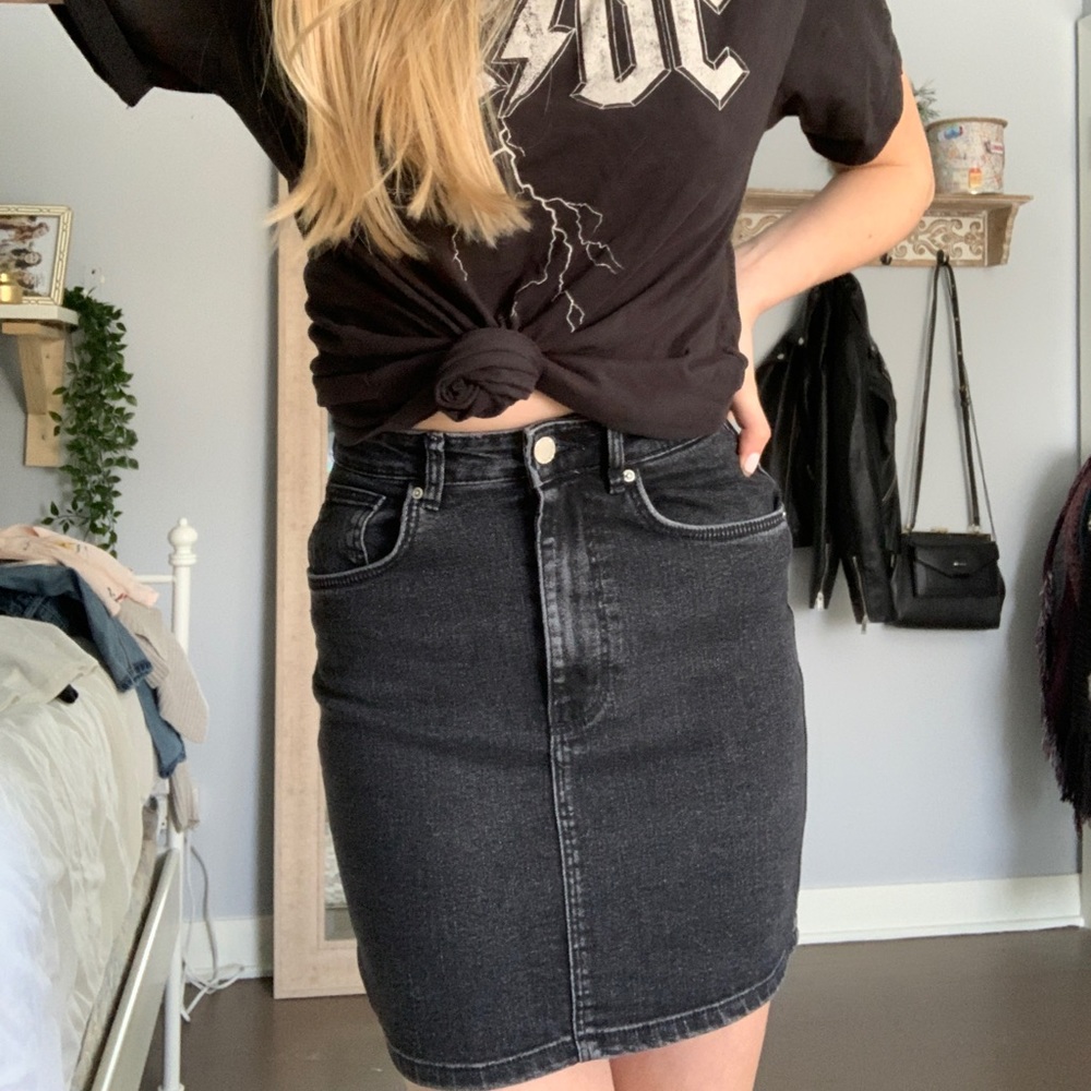 Faded black denim skirt